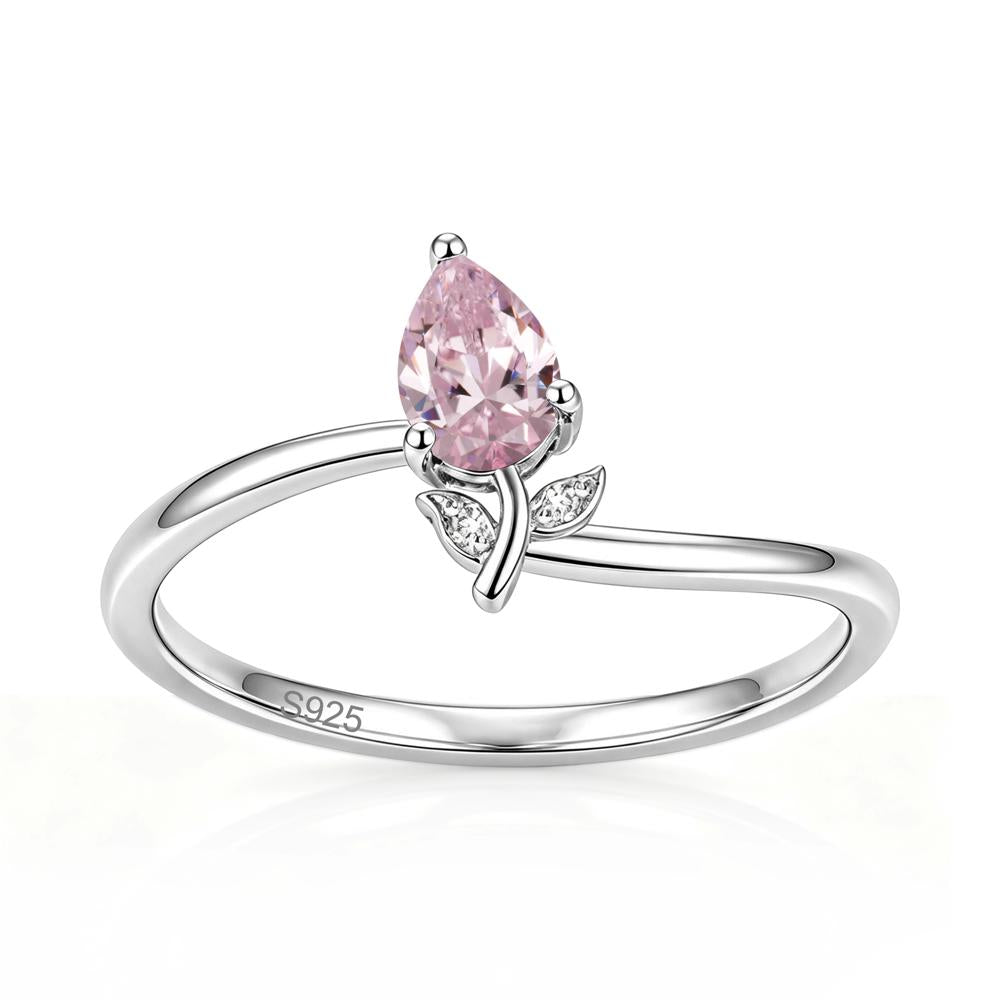 Nature Inspired Pear Cut Sapphire Floral Ring - LUO Jewelry #gemstone_Pink Cubic Zirconia