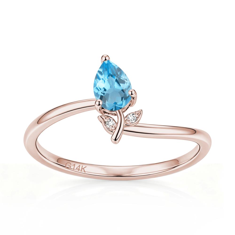 Nature Inspired Pear Cut Sapphire Floral Ring - LUO Jewelry #gemstone_Swiss Blue Topaz