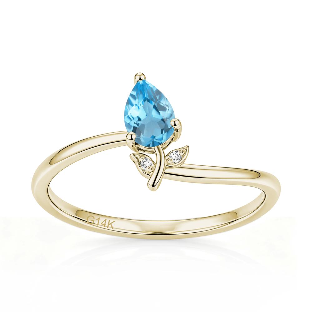 Nature Inspired Pear Cut Sapphire Floral Ring - LUO Jewelry #gemstone_Swiss Blue Topaz
