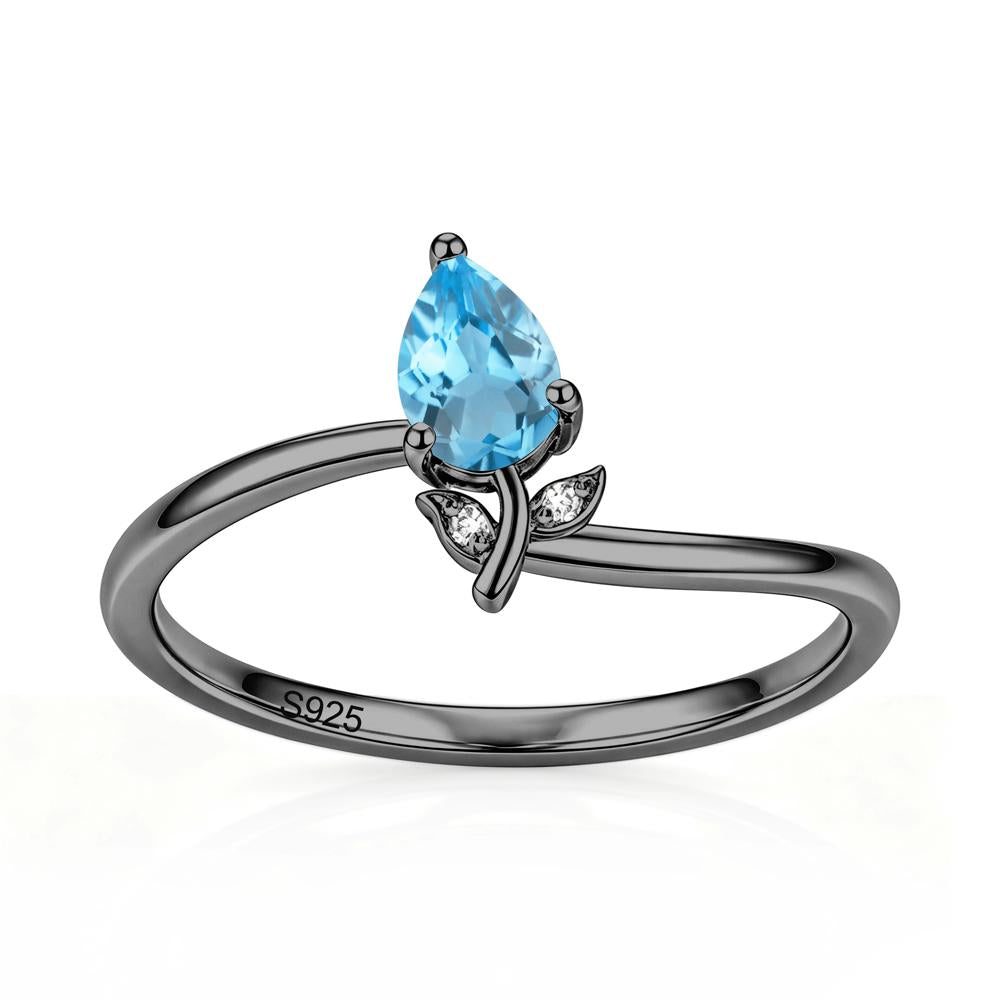 Nature Inspired Pear Cut Sapphire Floral Ring - LUO Jewelry #gemstone_Swiss Blue Topaz