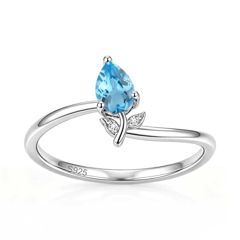 Nature Inspired Pear Cut Sapphire Floral Ring - LUO Jewelry #gemstone_Swiss Blue Topaz