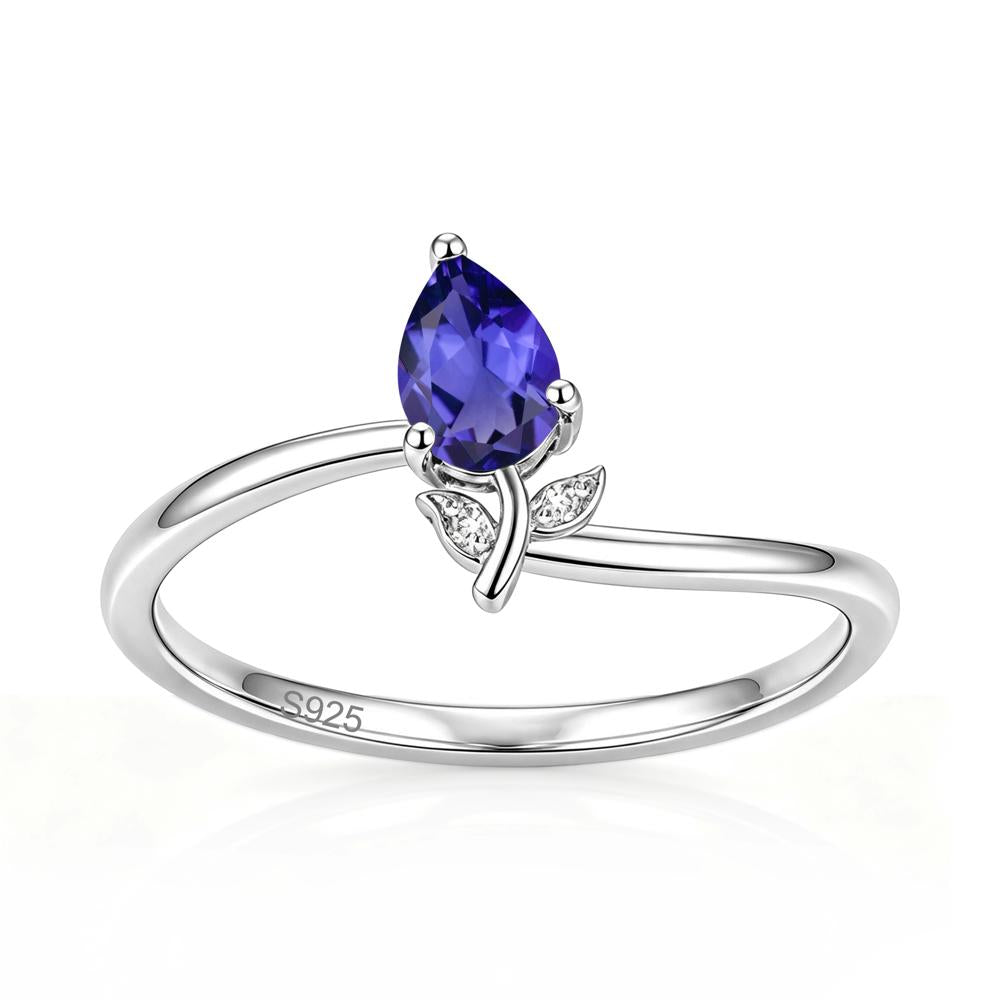Nature Inspired Pear Cut Sapphire Floral Ring - LUO Jewelry #gemstone_Tanzanite