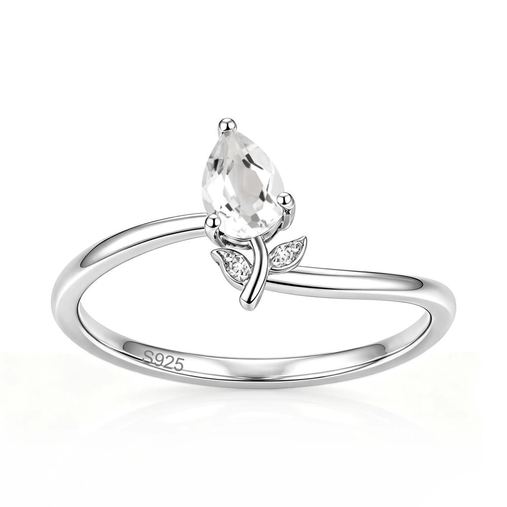 Nature Inspired Pear Cut Sapphire Floral Ring - LUO Jewelry #gemstone_White Topaz