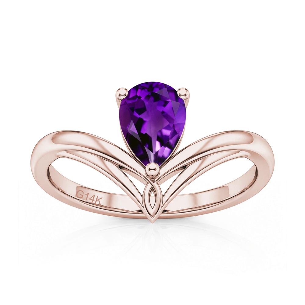 Solitaire Pear Cut Amethyst Chevron Ring - LUO Jewelry #gemstone_Amethyst