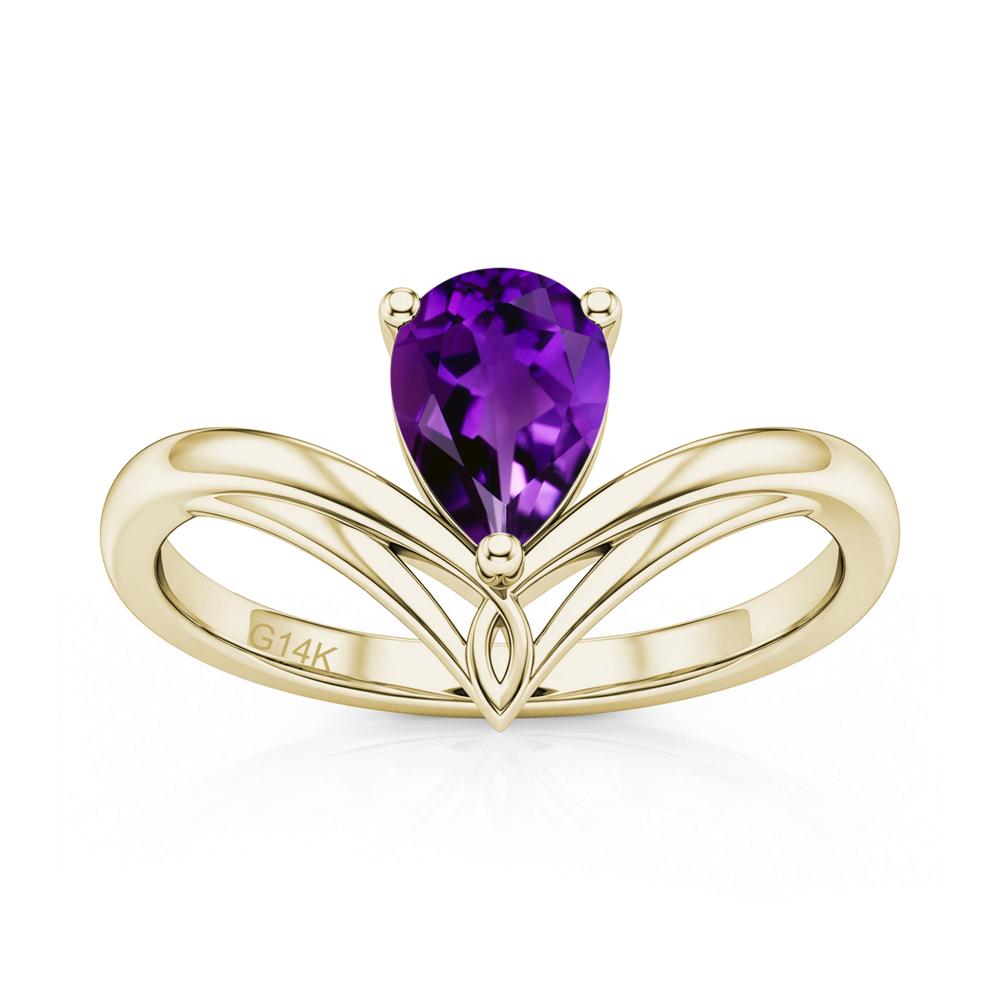 Solitaire Pear Cut Amethyst Chevron Ring - LUO Jewelry #gemstone_Amethyst