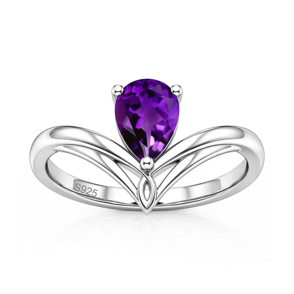 Solitaire Pear Cut Amethyst Chevron Ring - LUO Jewelry #gemstone_Amethyst