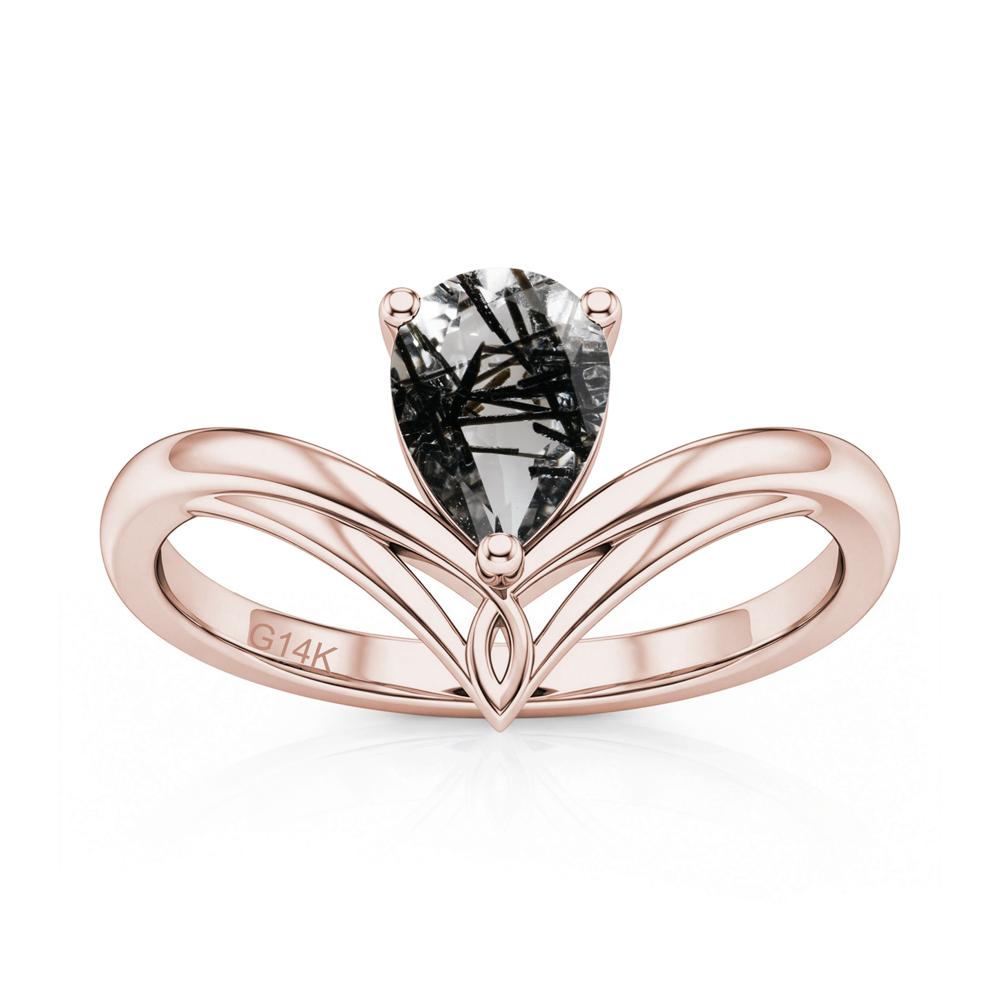 Solitaire Pear Cut Amethyst Chevron Ring - LUO Jewelry #gemstone_Black Rutilated Quartz