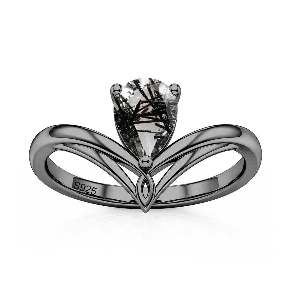 Solitaire Pear Cut Amethyst Chevron Ring - LUO Jewelry #gemstone_Black Rutilated Quartz