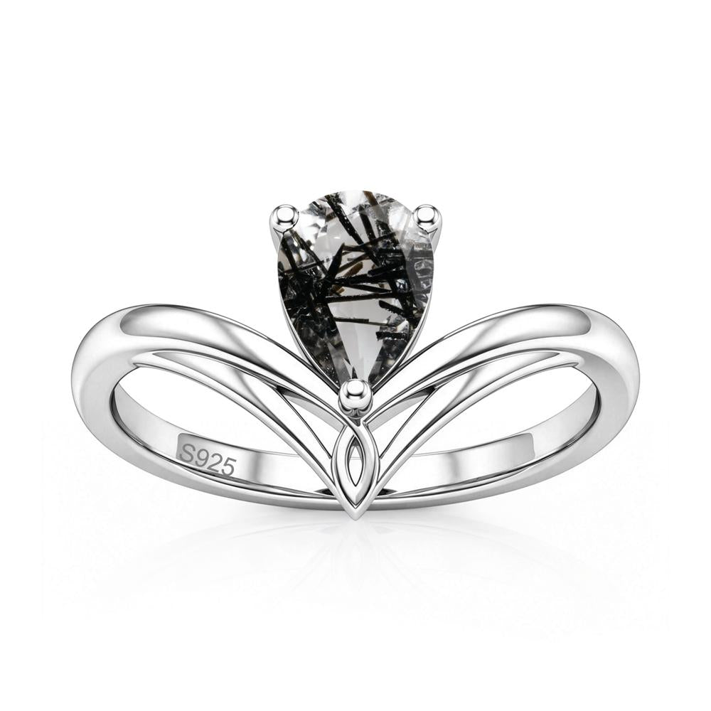 Solitaire Pear Cut Amethyst Chevron Ring - LUO Jewelry #gemstone_Black Rutilated Quartz