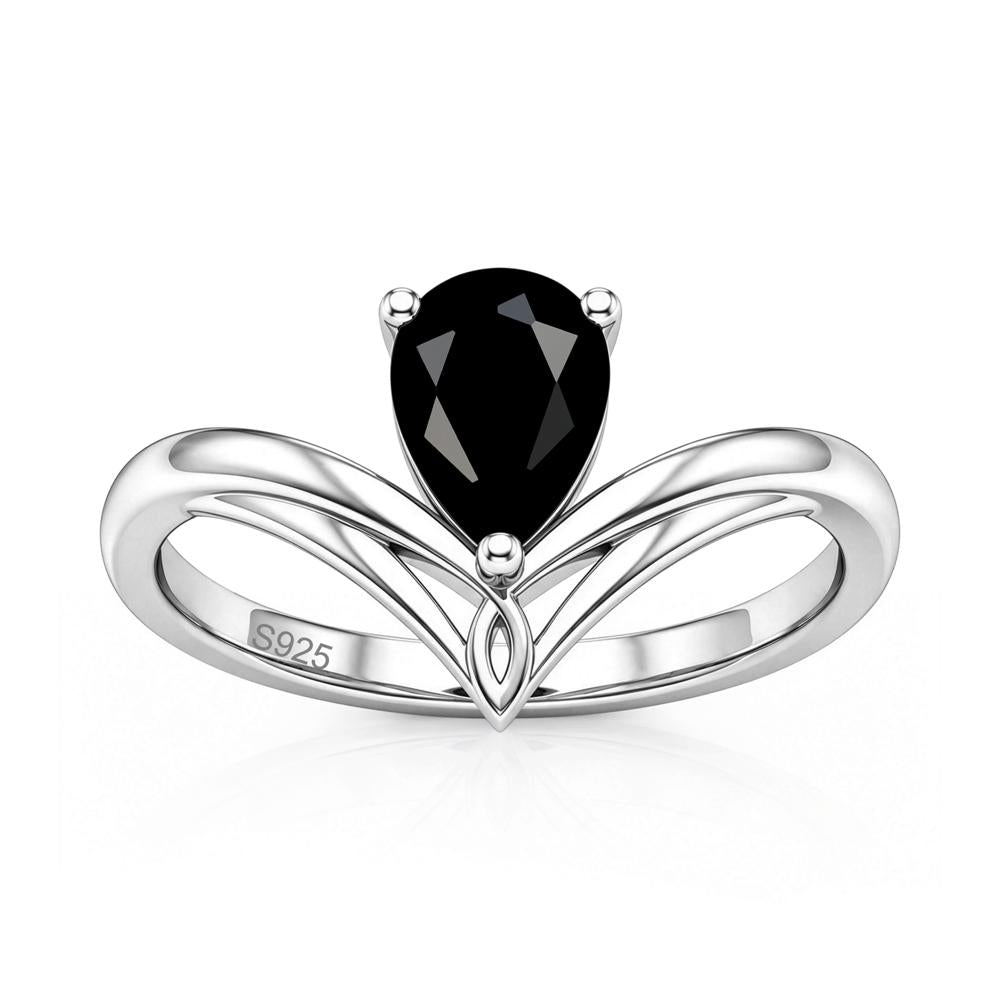 Solitaire Pear Cut Amethyst Chevron Ring - LUO Jewelry #gemstone_Black Spinel