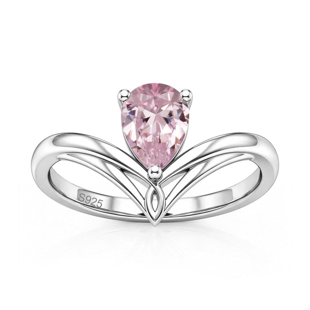 Solitaire Pear Cut Amethyst Chevron Ring - LUO Jewelry #gemstone_Pink Cubic Zirconia