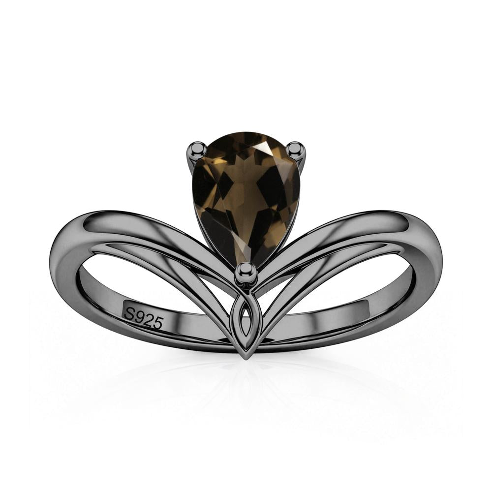 Solitaire Pear Cut Amethyst Chevron Ring - LUO Jewelry #gemstone_Smoky Quartz