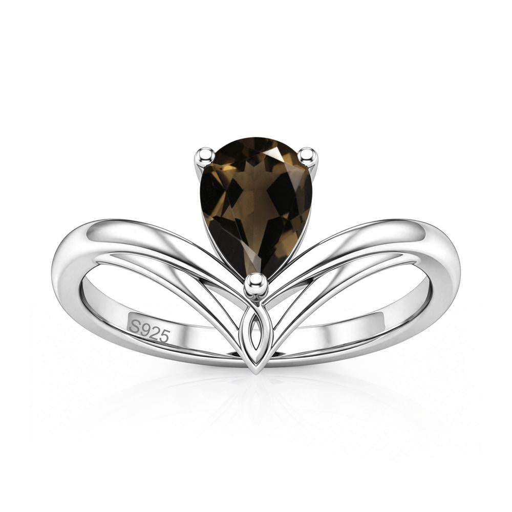 Solitaire Pear Cut Amethyst Chevron Ring - LUO Jewelry #gemstone_Smoky Quartz