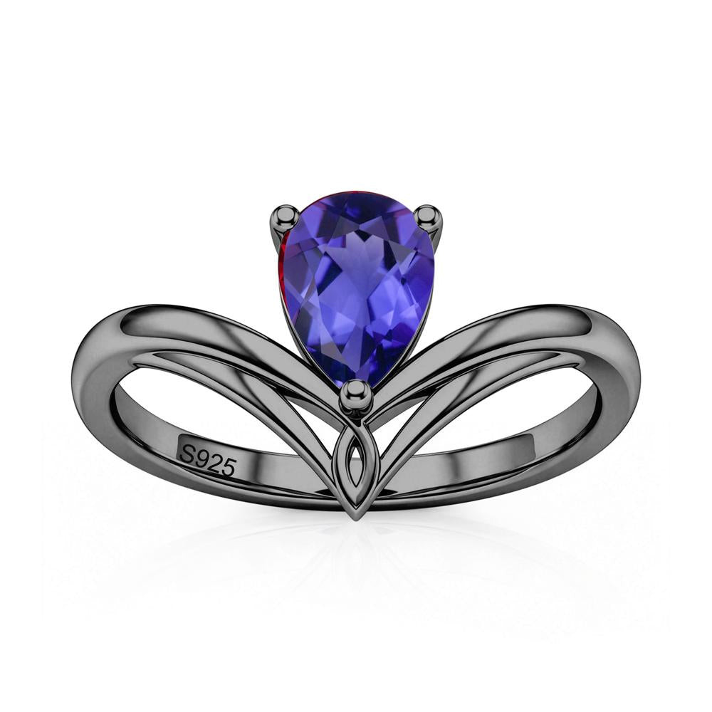 Solitaire Pear Cut Amethyst Chevron Ring - LUO Jewelry #gemstone_Tanzanite