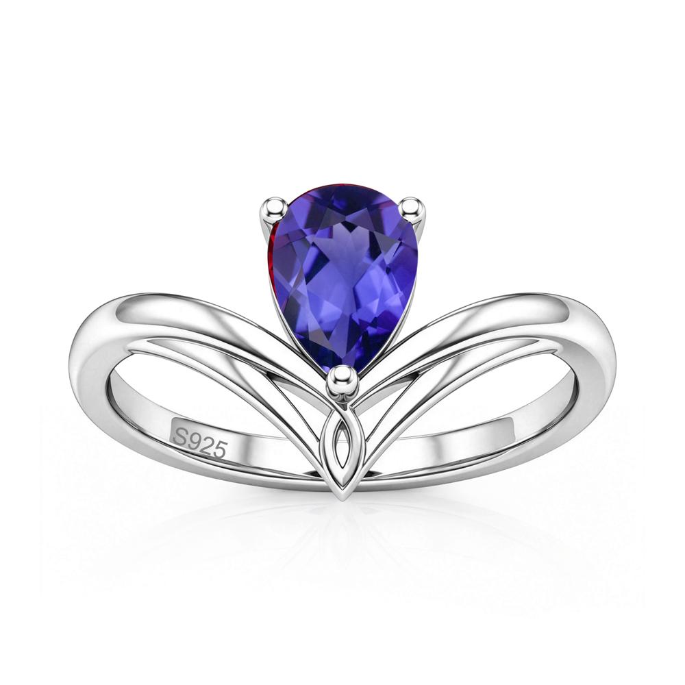 Solitaire Pear Cut Amethyst Chevron Ring - LUO Jewelry #gemstone_Tanzanite