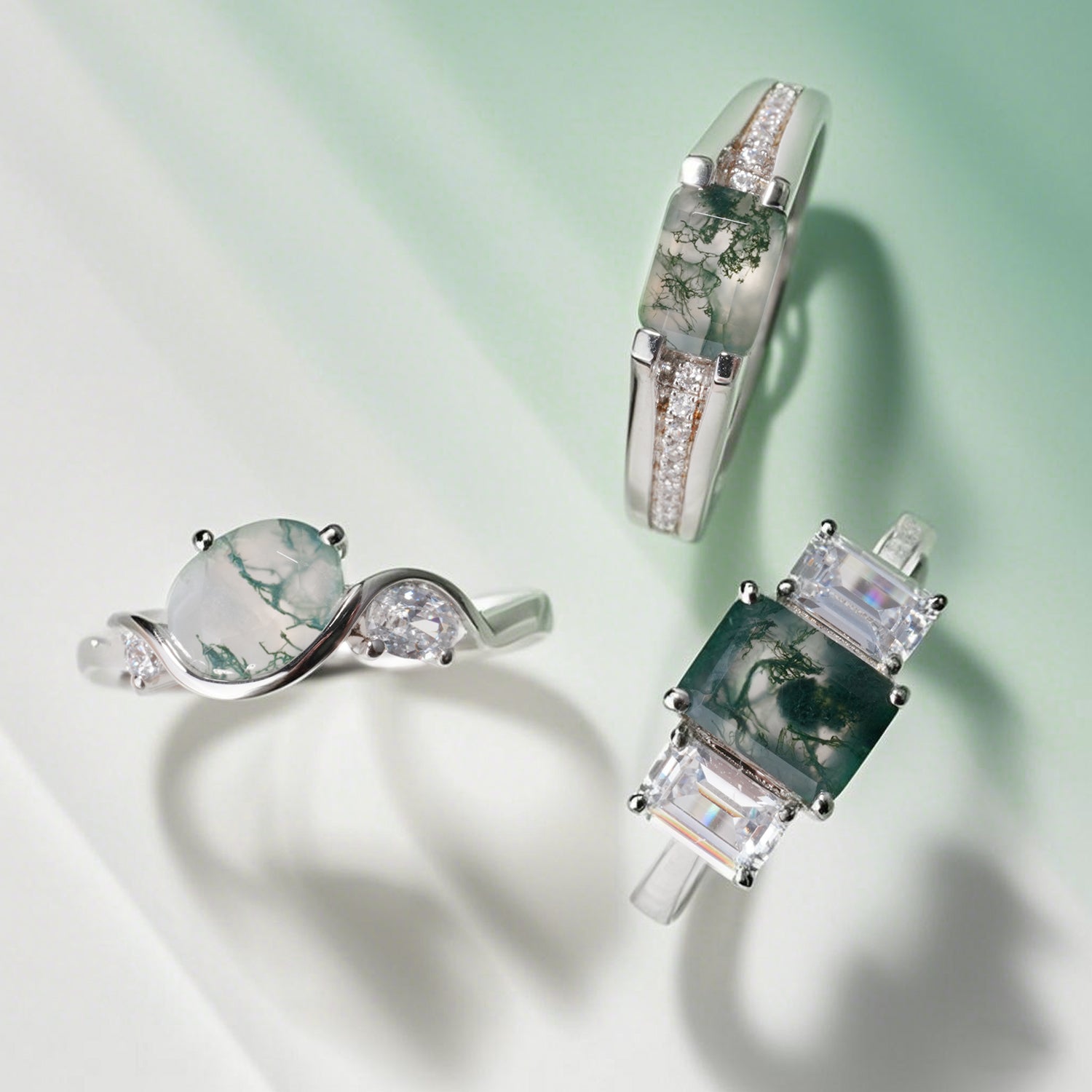 Moss agate rings from LUO Jewelry