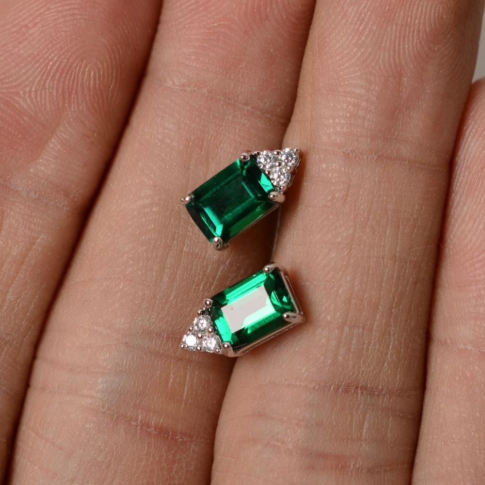 Emerald Cut Emerald Stud Earrings - LUO Jewelry
