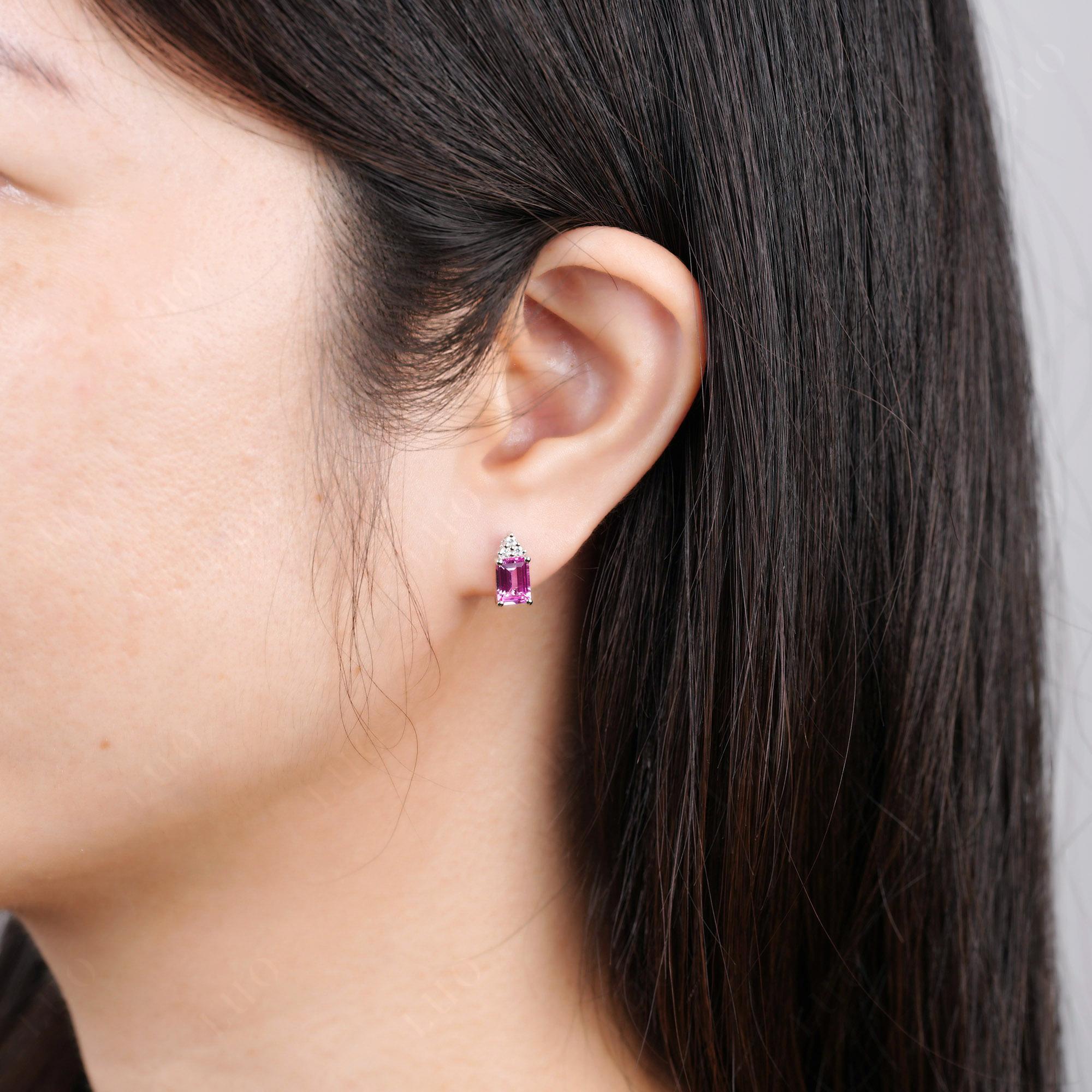Emerald Cut Pink Sapphire Stud Earrings - LUO Jewelry