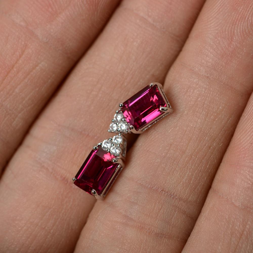 Emerald Cut Ruby Stud Earrings - LUO Jewelry