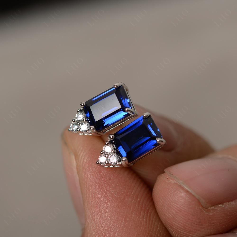 Emerald Cut Sapphire Stud Earrings - LUO Jewelry