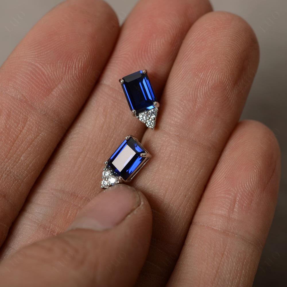 Emerald Cut Sapphire Stud Earrings - LUO Jewelry