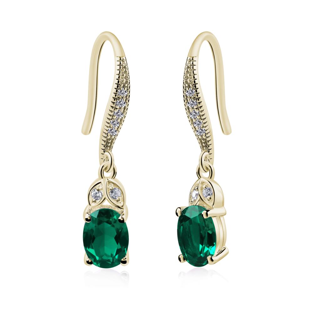 Oval Emerald Dangling Earrings - LUO Jewelry #metal_14k yellow gold