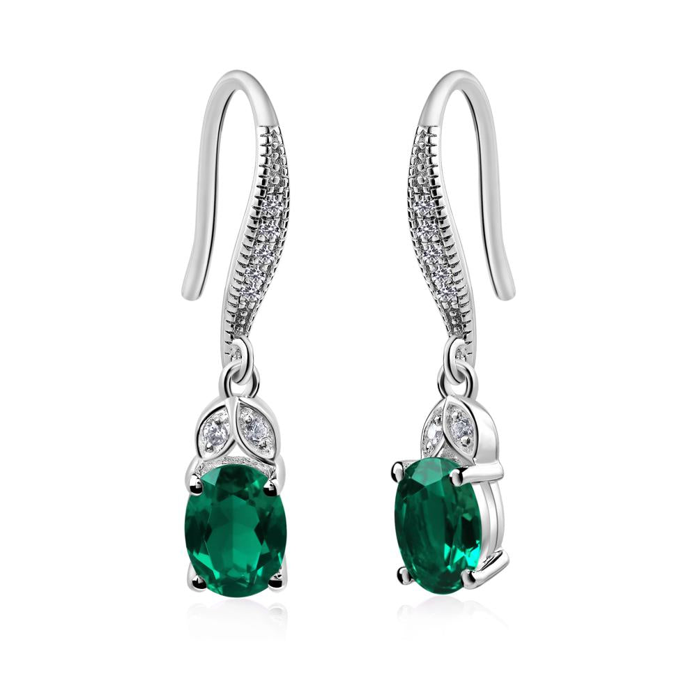 Oval Emerald Dangling Earrings - LUO Jewelry #metal_18k white gold