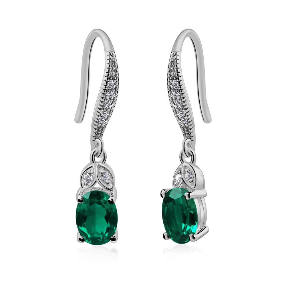 Oval Emerald Dangling Earrings - LUO Jewelry #metal_platinum