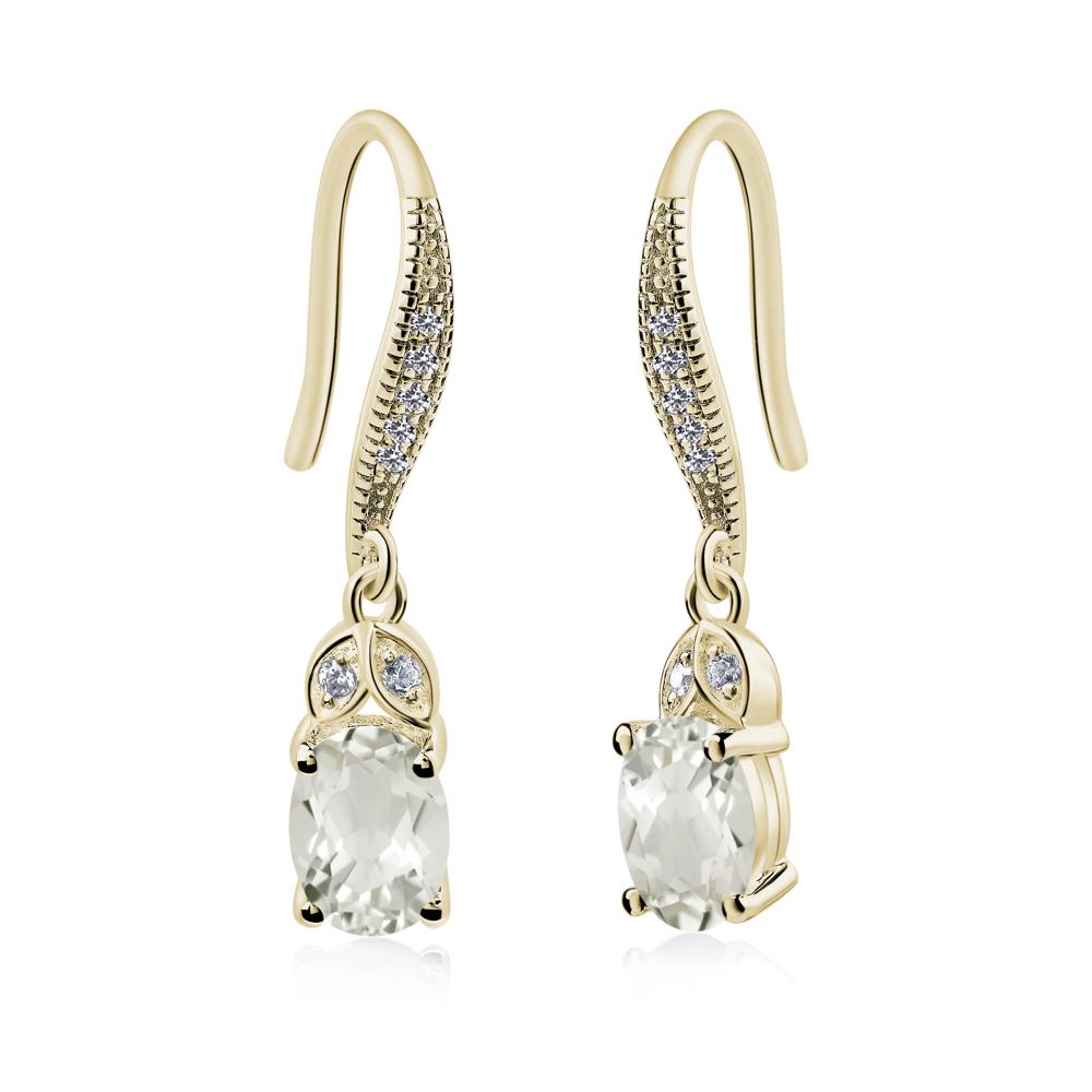 Oval Green Amethyst Dangling Earrings - LUO Jewelry #metal_14k yellow gold