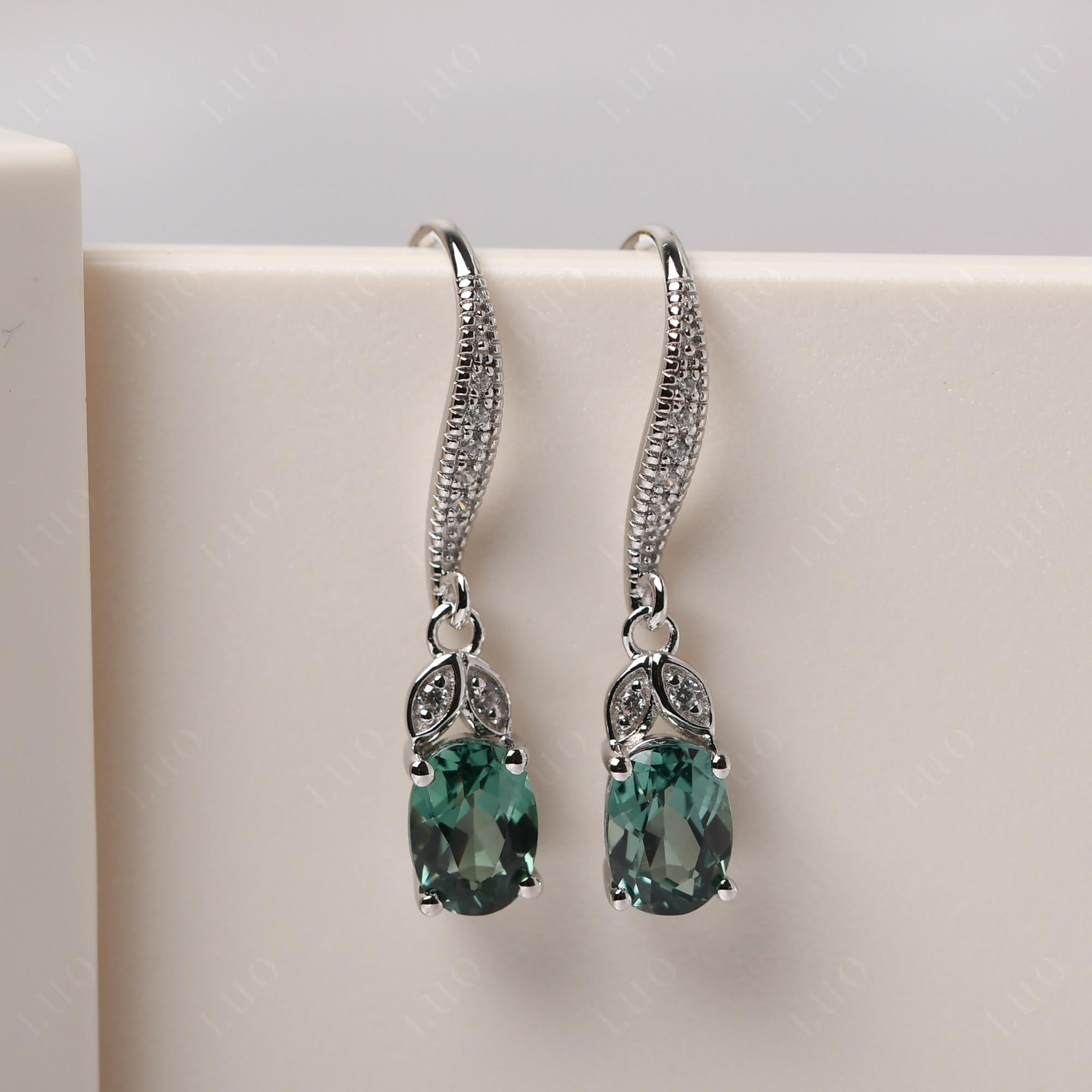 Oval Green Sapphire Dangling Earrings - LUO Jewelry