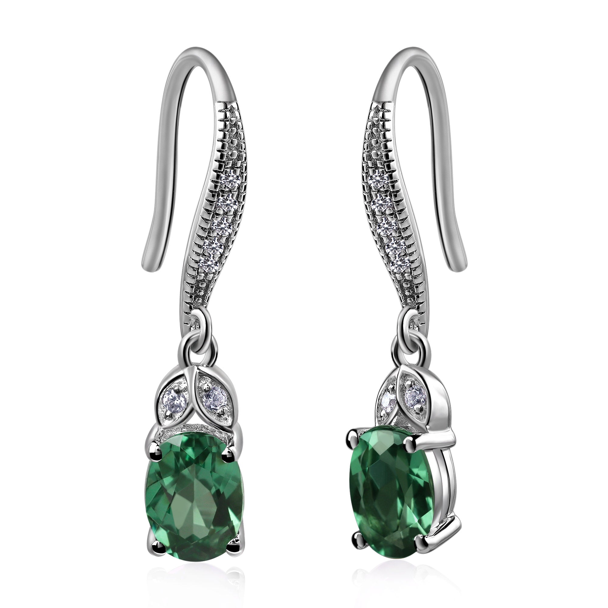 Oval Green Sapphire Dangling Earrings