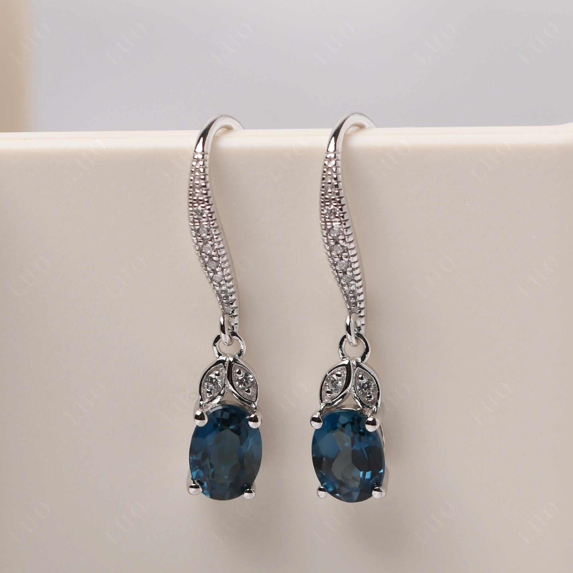 Oval London Blue Topaz Dangling Earrings - LUO Jewelry