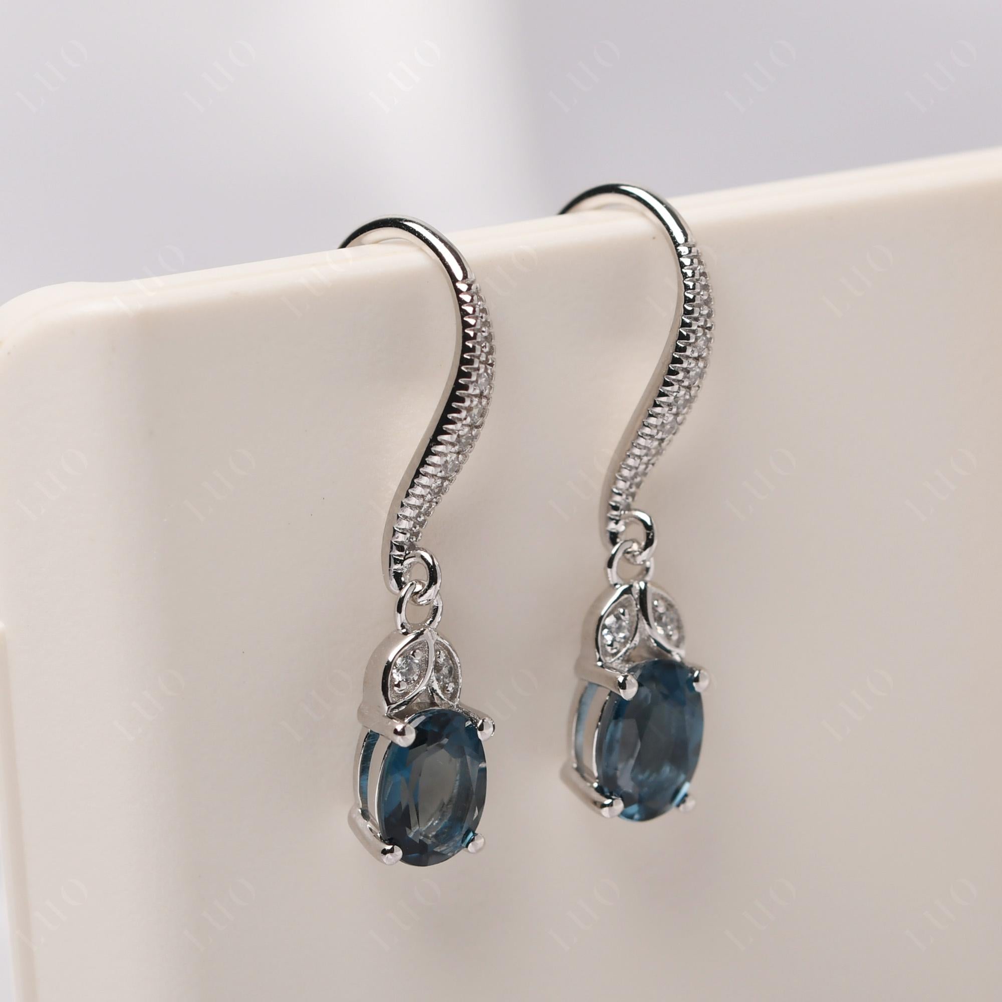 Oval London Blue Topaz Dangling Earrings - LUO Jewelry