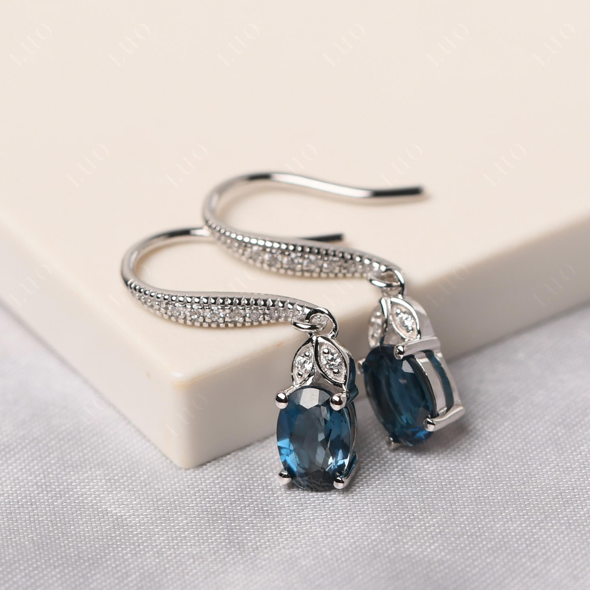 Oval London Blue Topaz Dangling Earrings - LUO Jewelry