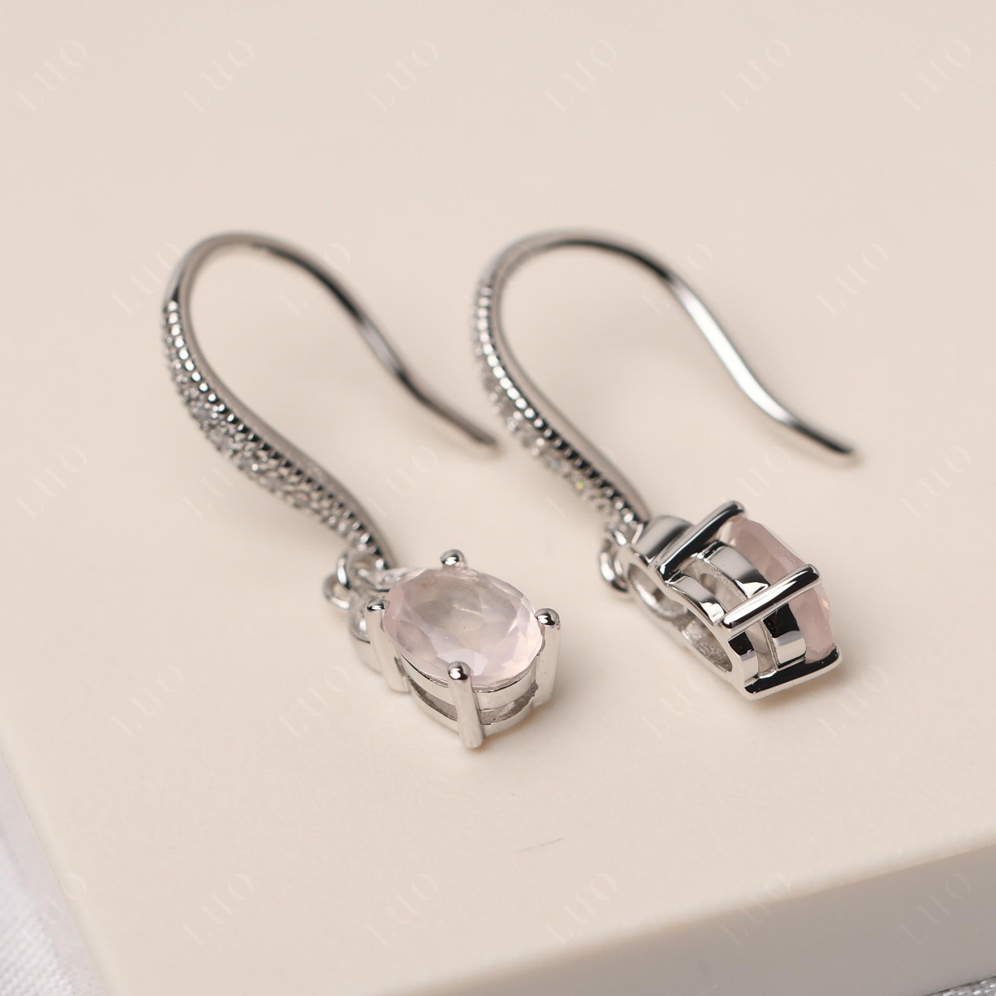Oval Rose Quartz Dangling Earrings - LUO Jewelry