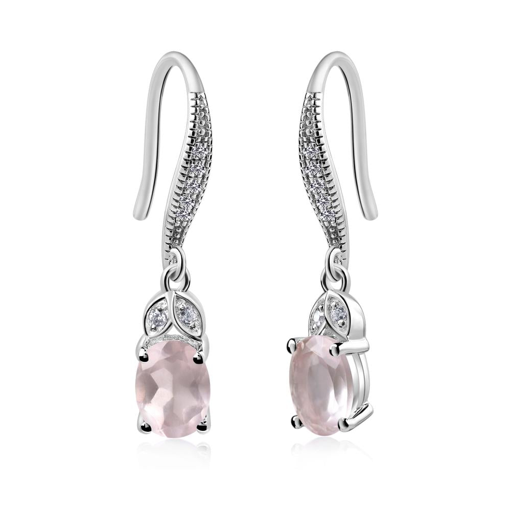 Oval Rose Quartz Dangling Earrings - LUO Jewelry #metal_sterling silver