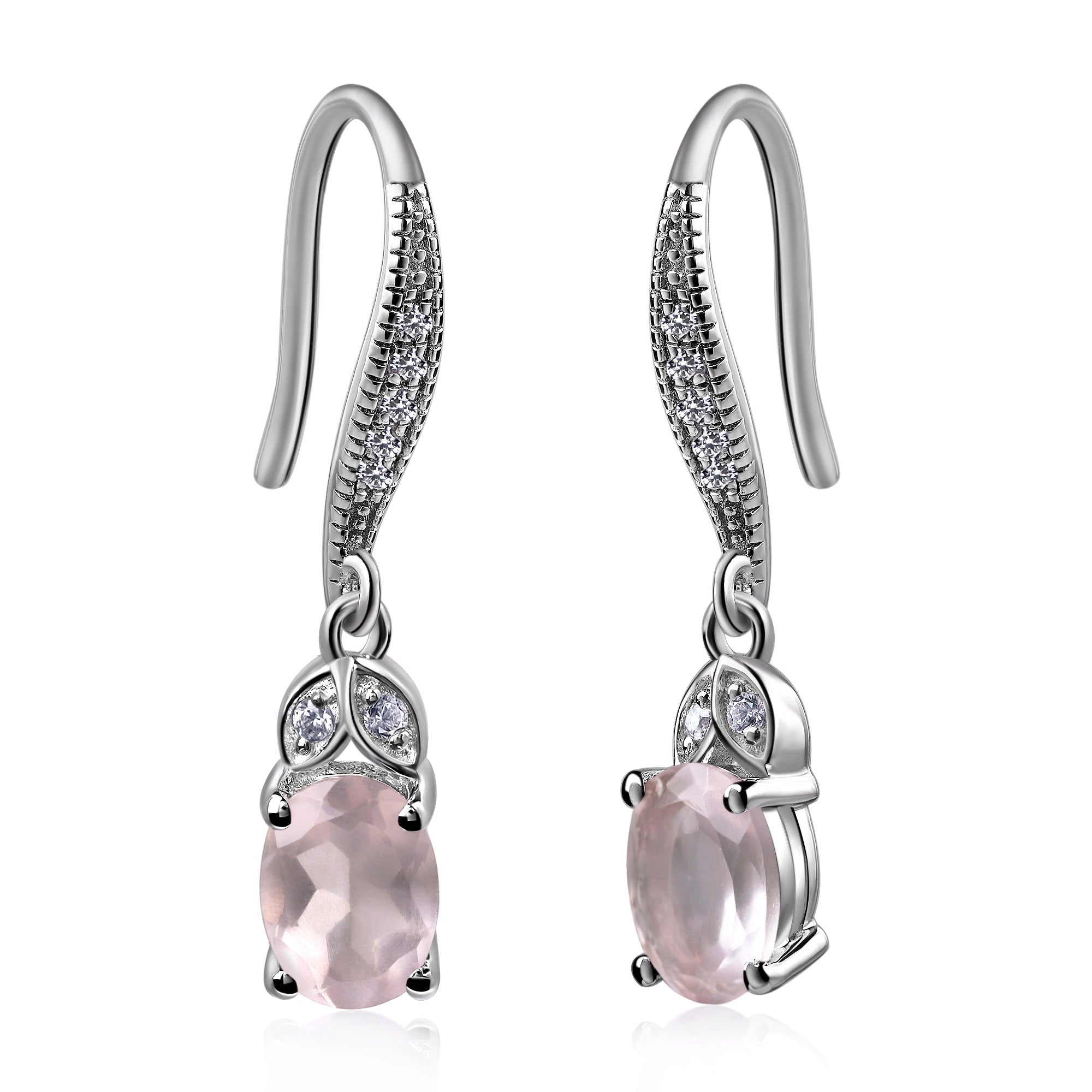 Oval Rose Quartz Dangling Earrings