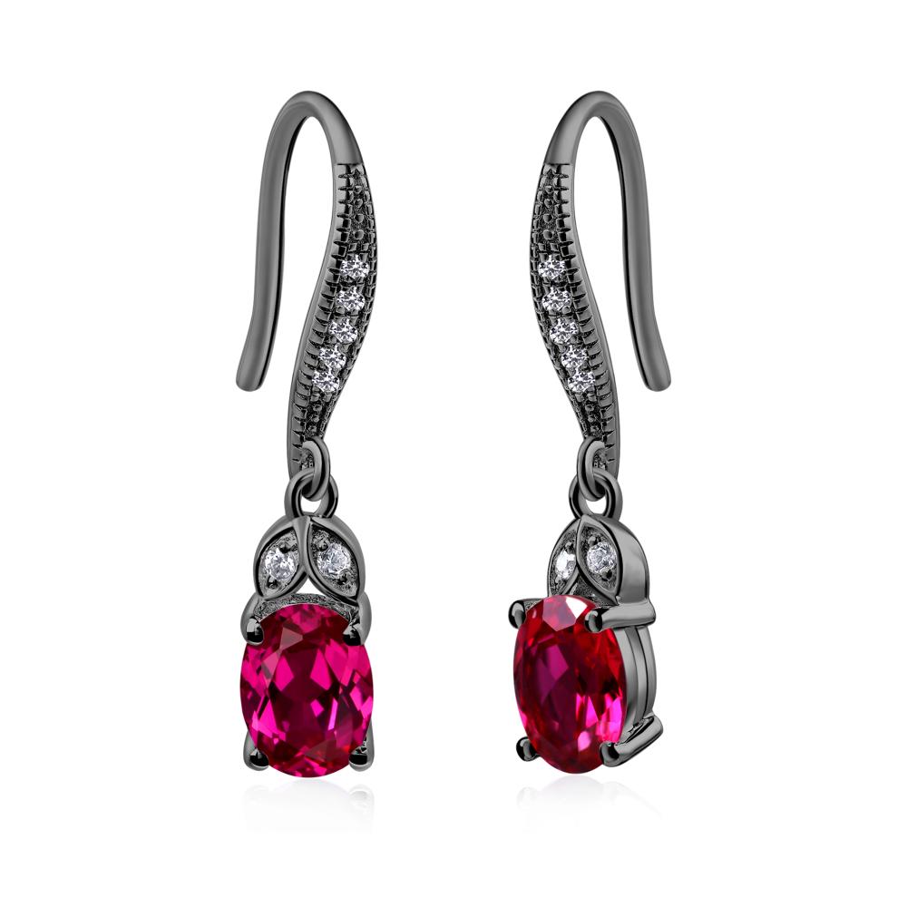 Oval Ruby Dangling Earrings - LUO Jewelry #metal_black finish sterling silver