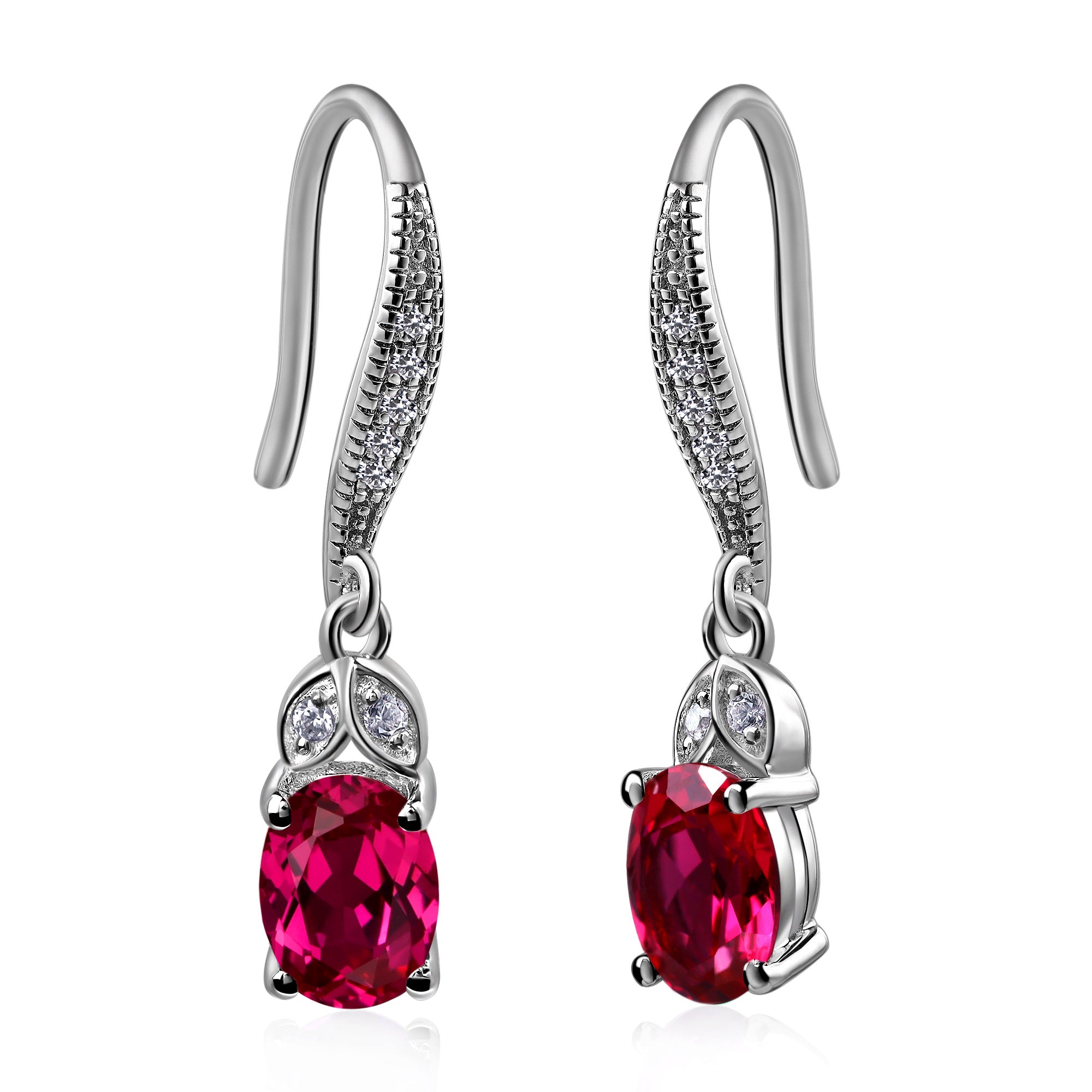 Oval Ruby Dangling Earrings