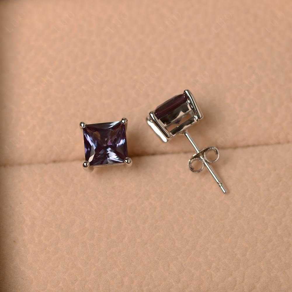 Princess Cut Alexandrite Stud Earrings - LUO Jewelry