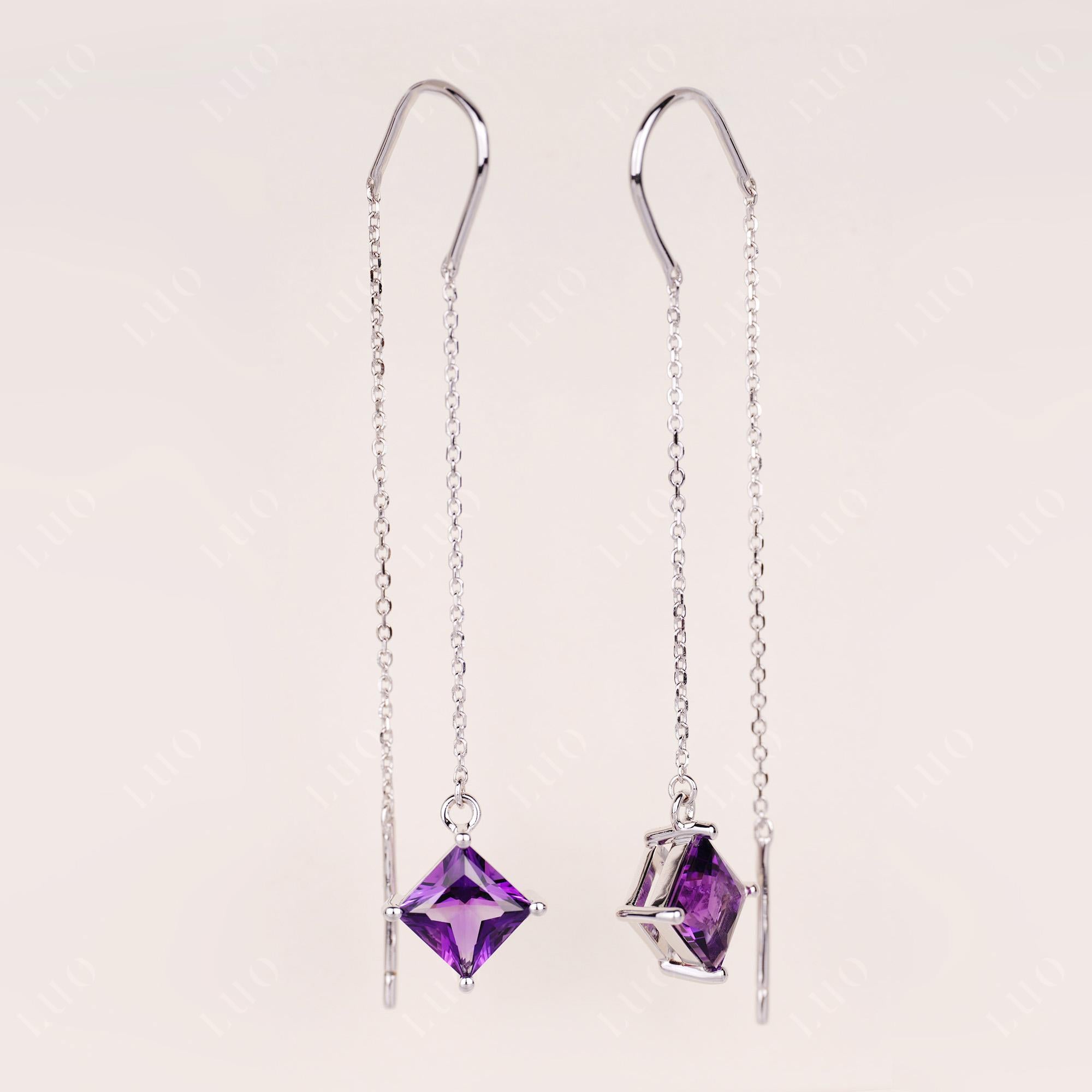 Amethyst Long Dangle Earrings - LUO Jewelry
