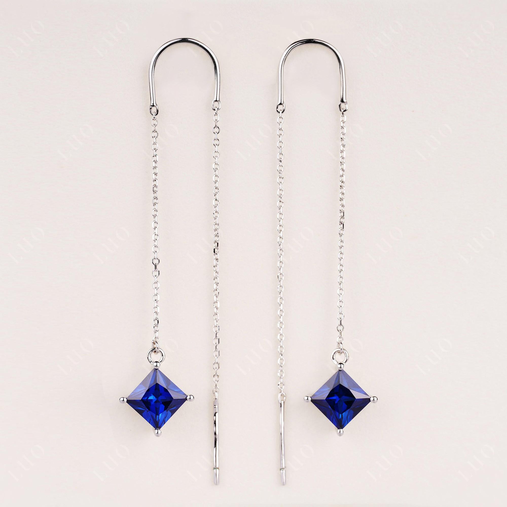 Sapphire Long Dangle Earrings - LUO Jewelry