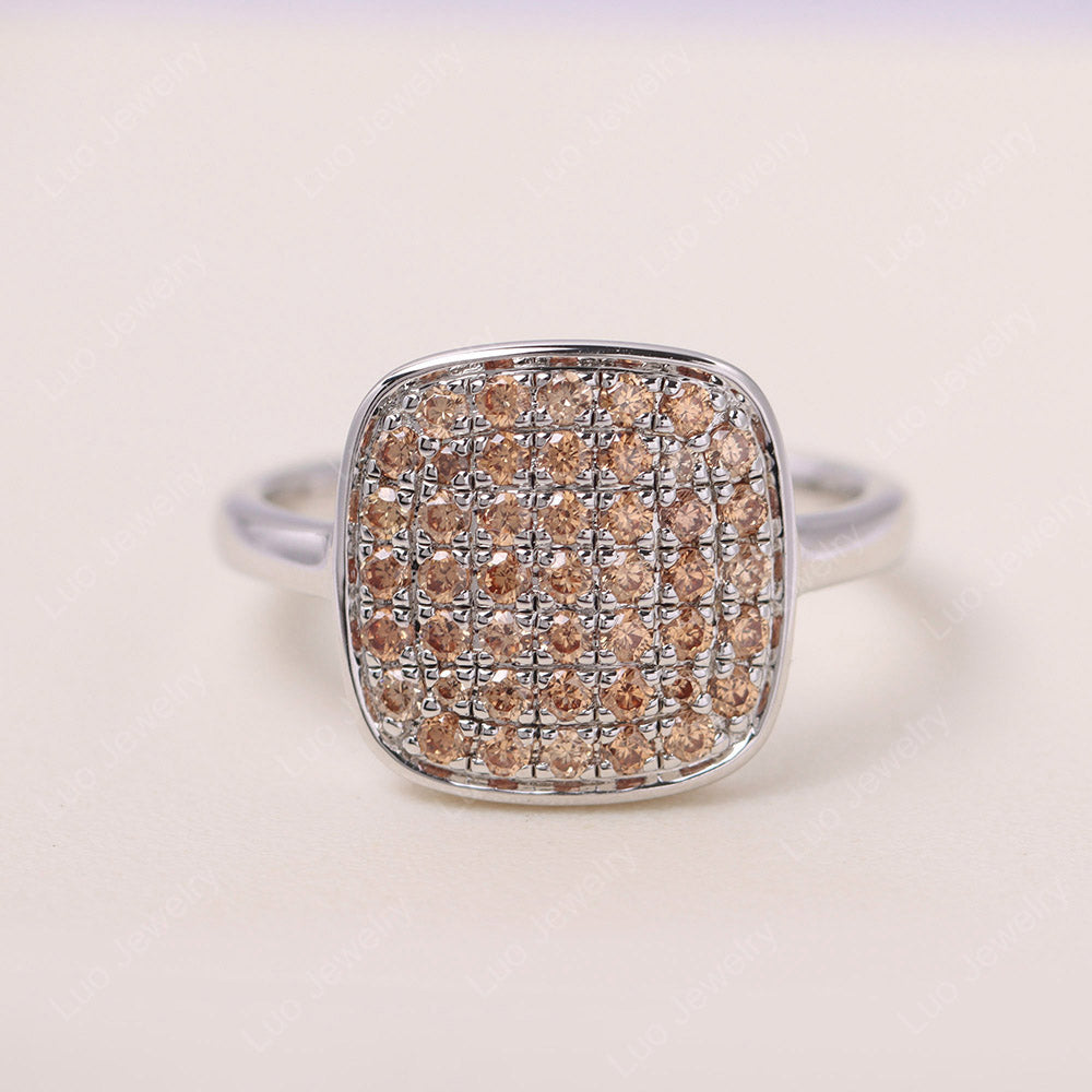 Cushion Shape Pave Champagne Cubic Zirconia Ring