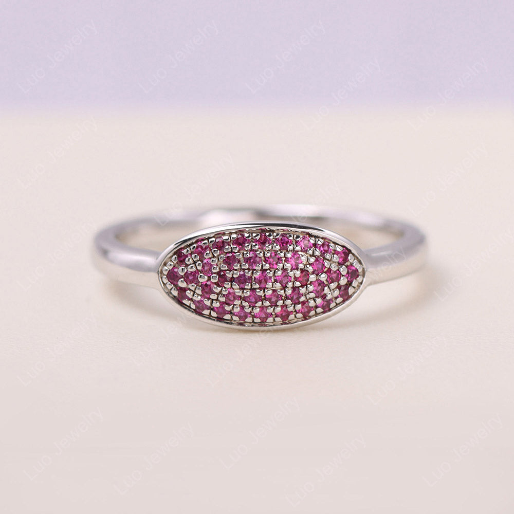 Horizontal Oval Shape Ruby Pave Ring