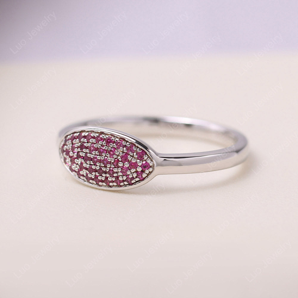 Horizontal Oval Shape Ruby Pave Ring