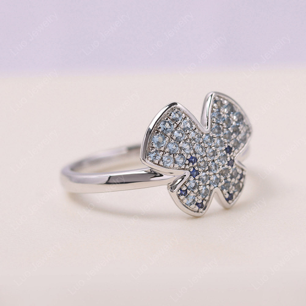 Butterfly Shape Pave Blue Cubic Zirconia And Sapphire Ring