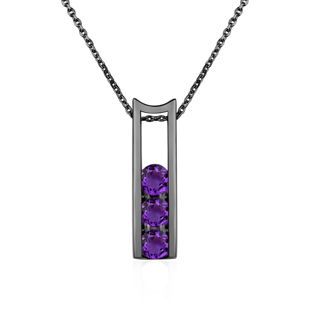 Amethyst Three Stone Necklace - LUO Jewelry #metal_black finish sterling silver