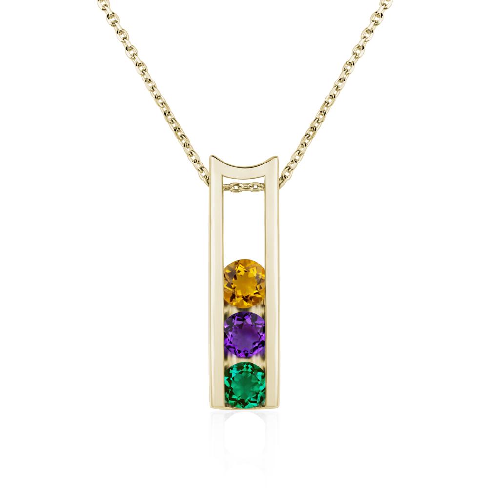 Amethyst and Citrine and Emerald 3 Stones Mothers Necklace - LUO Jewelry #metal_14k yellow gold