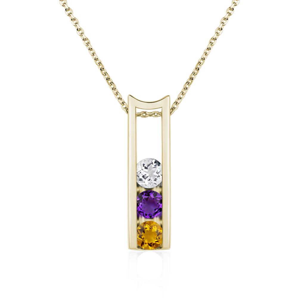 Amethyst and Citrine and White Topaz Three Stone Necklace - LUO Jewelry #metal_14k yellow gold