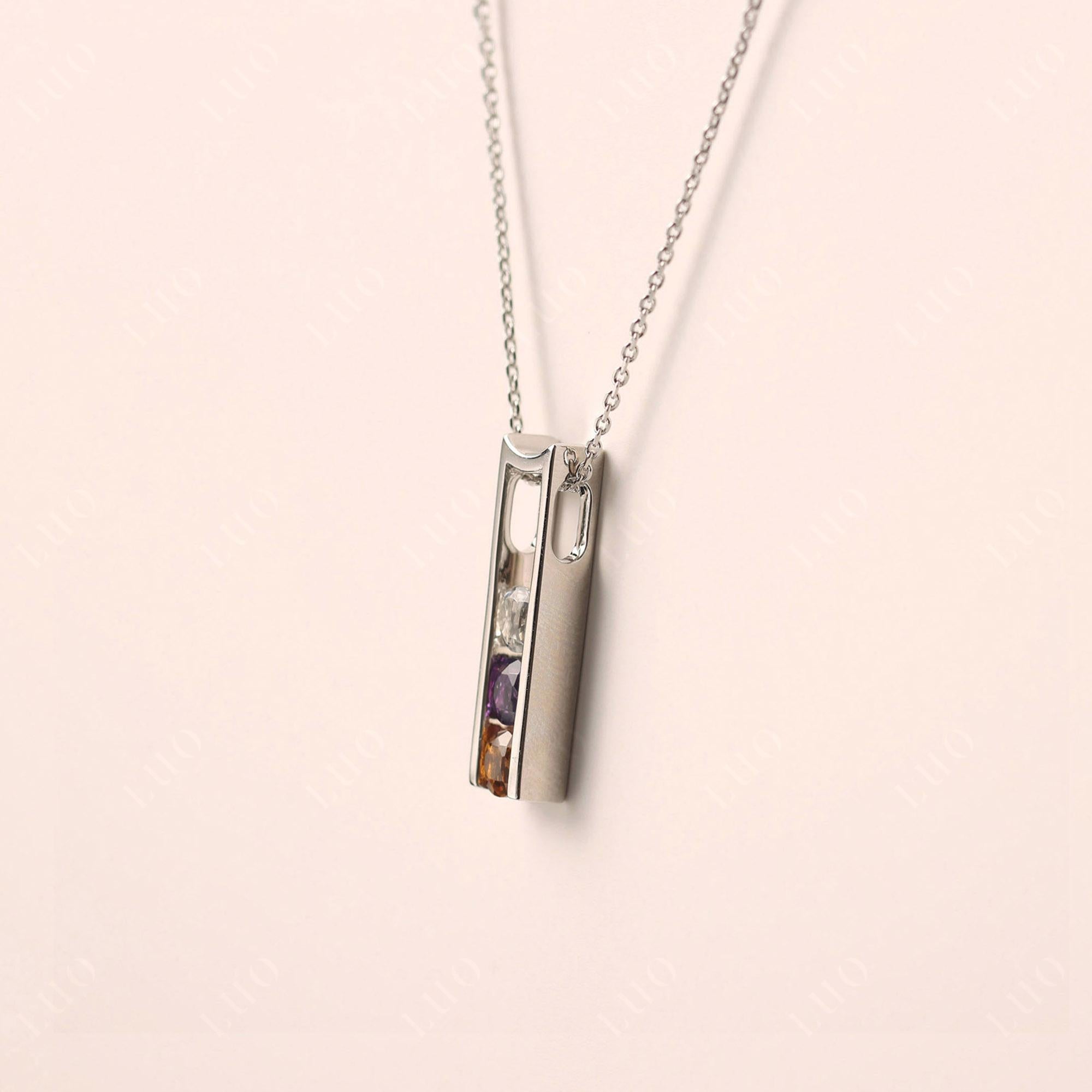 Amethyst and Citrine and White Topaz Three Stone Necklace